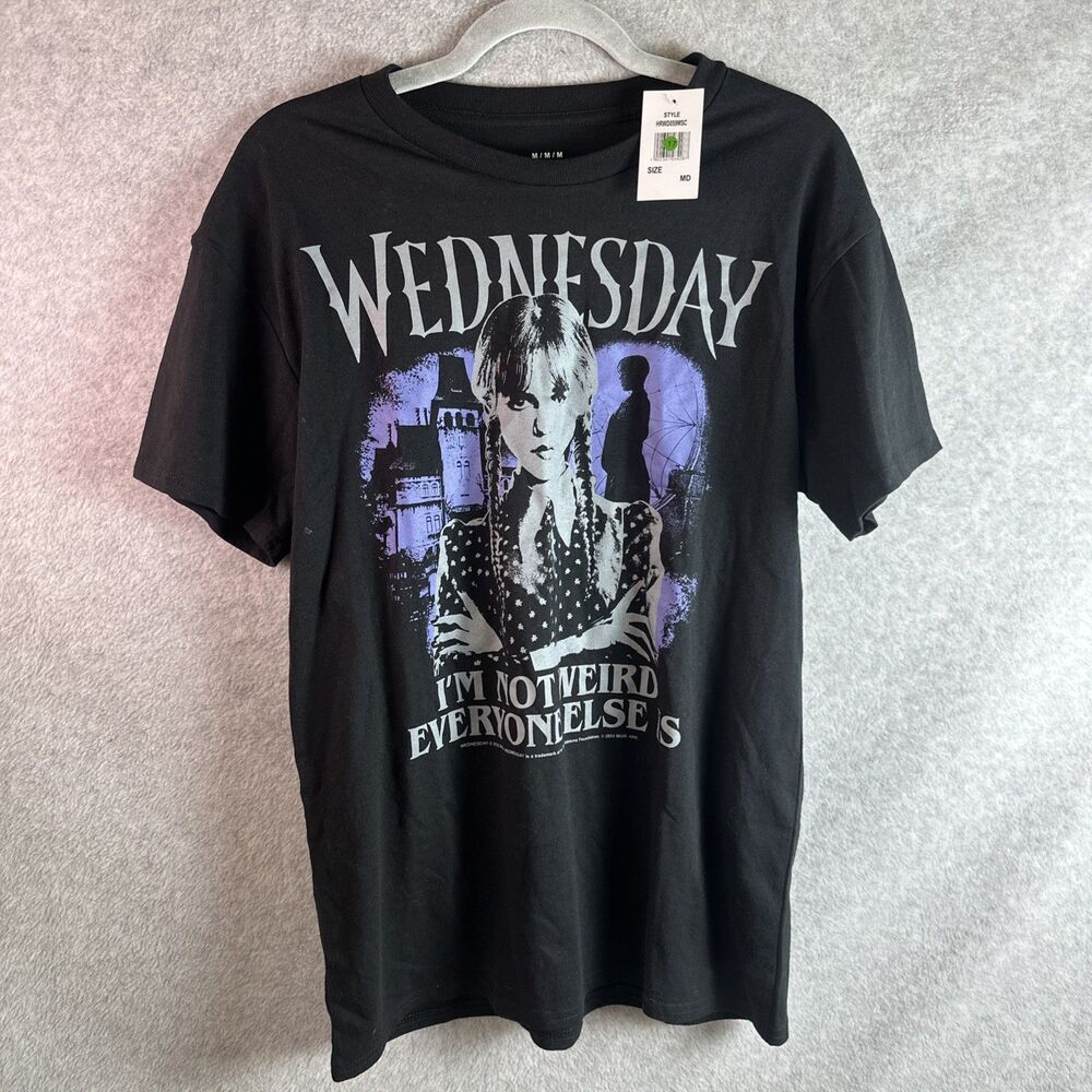 NEW Wednesday Addams Jenna Ortega Women's T Shirt Sz M Weird Goth Spooky TV